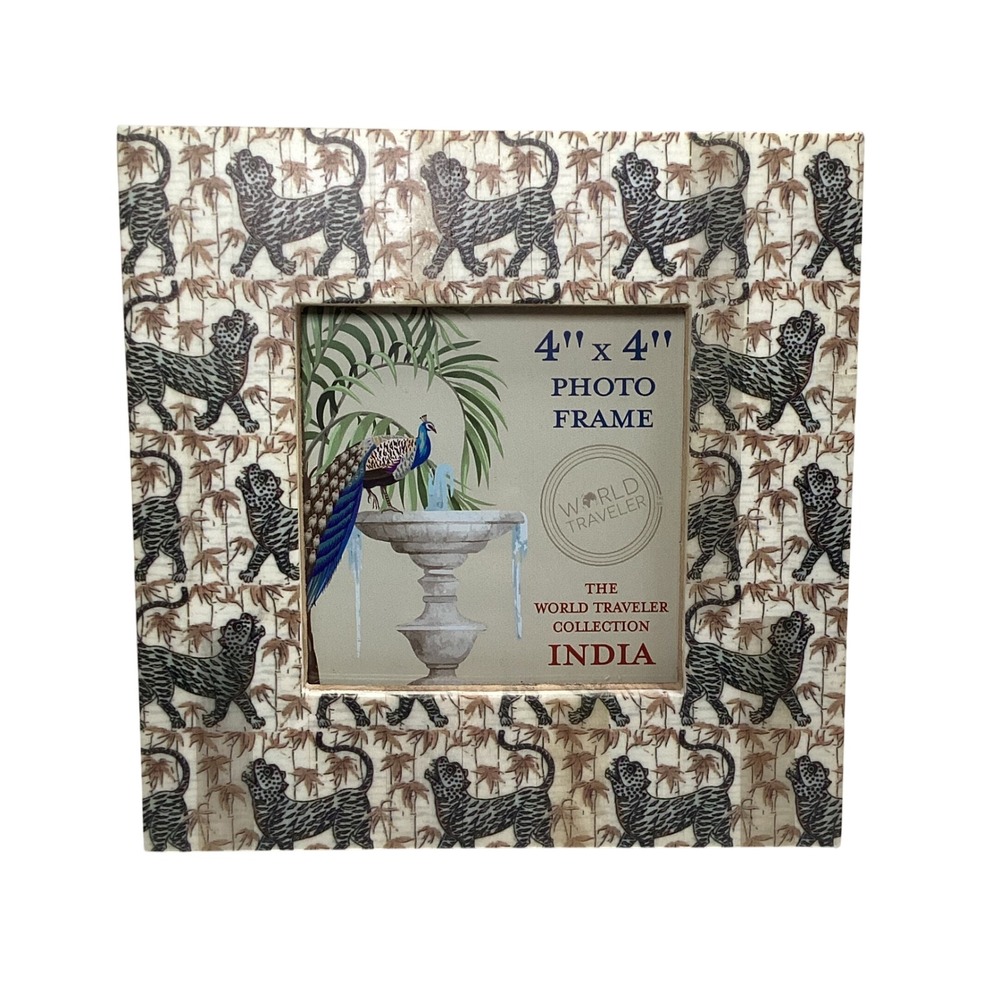 World Traveler Collection India Tiger Bamboo 4x4 Photo Frame Bone Inlay Look